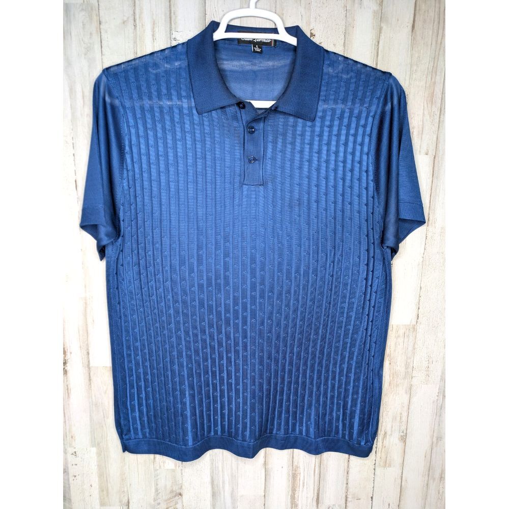 Saint Lorenzo Polo Shirt Mens XL Blue Short‎ Sleeve Geometric Pattern